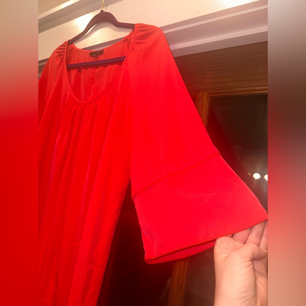 Glam Bright Red Dress Flare 3/4 Length Sleeve Size Medium - Picture 4 of 9